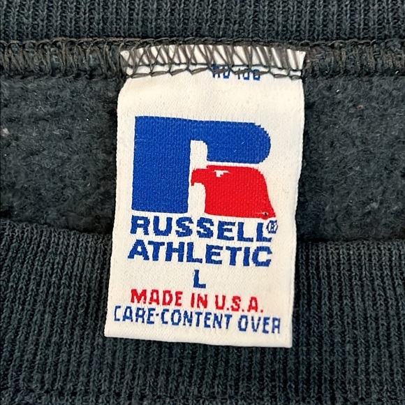 Vintage 90s Russell Athletic Crewneck Sweatshirt Dark Green Cotton Mix USA Large - Picture 2 of 11